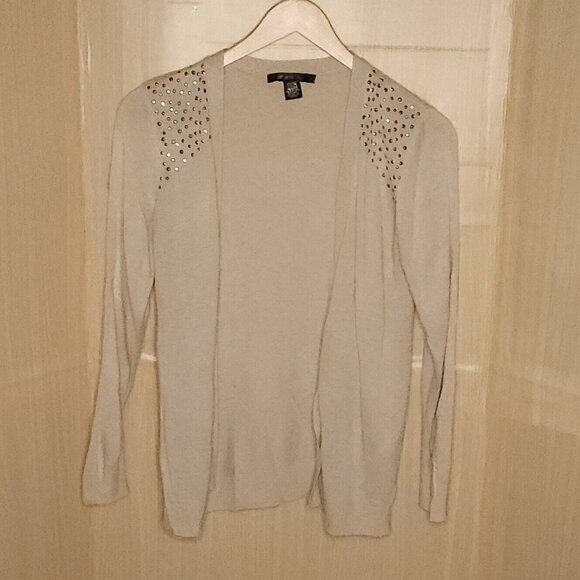 89th & Madison Beige Thin Studded Lightweight Cardigan Sweater Large - Picture 1 of 5